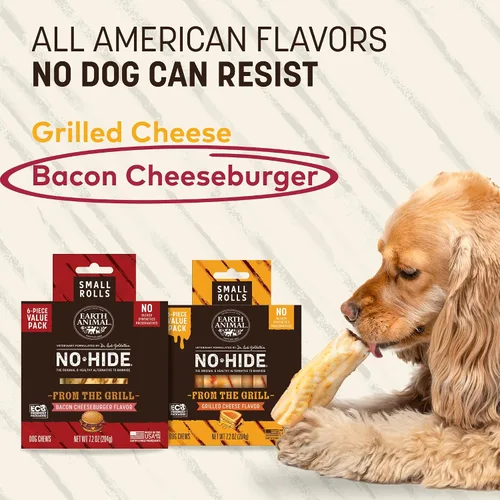 Vista 6 de Earth Animal No Hide - Masticables sin cuero para perros pequeños, sabor a tocino y queso de hamburguesa de la parrilla, libres de cuero crudo - 6