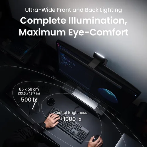 Vista 3 de BenQ ScreenBar Halo - Barra de luz LED con 2 luces LED, controlador inalámbrico, luz de fondo, sensor de movimiento, brillo y temperatura