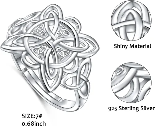 Vista 4 de FLYOW Anillos de plata de ley 925 con nudo de brujas celtas ajustables para mujer, regalo de cumpleaños