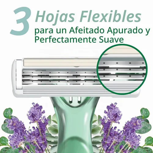 Vista 4 de BIC Soleil 3 Escape - Maquinillas de afeitar desechables para mujer, 3 cuchillas, afeitado cómodo, mango perfumado lavanda y eucalipto para mujer, 4
