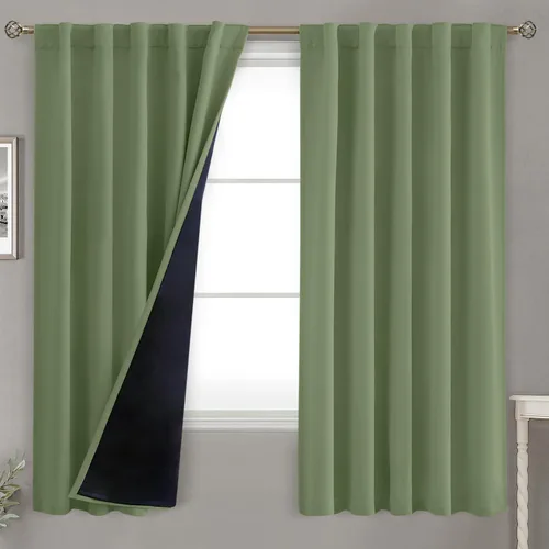 Vista 144 de BGment Cortinas 100% opacas beige de 63 pulgadas de largo con forro aislante térmico, bolsillo para varilla y lengüeta trasera de doble capa