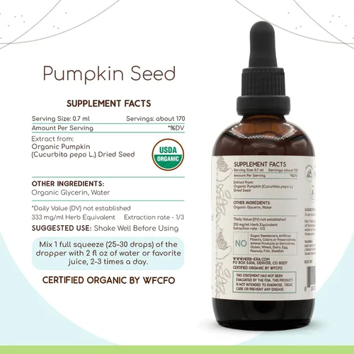 Vista 3 de HerbEra Pumpkin Seed USDA Organic Tintura Extracto sin alcohol, gotas de hierbas Semilla seca de calabaza orgánica certificada
