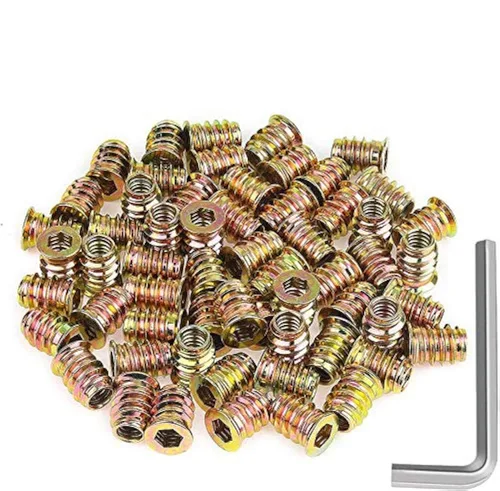Vista 4 de 90 piezas de tuercas de inserción para muebles de 1/4"-0.787x0.394 in, tuercas hexagonales roscadas con una llave hexagonal