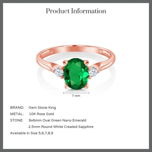 Vista 6 de 10K Rose Gold Gemstone Birthstone & White Created Sapphire 3-Stone Engagement Ring Oval 8X6MM Center with Round 2.5MM Accents Three Stone Wedding
