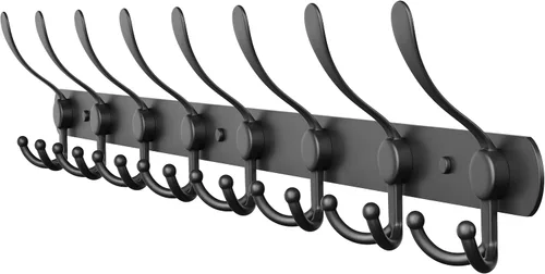 Vista 16 de Perchero de pared con 5 ganchos triples, acero inoxidable de 16 pulgadas – acabado mate negro, perchero resistente montado en la pared para abrigos