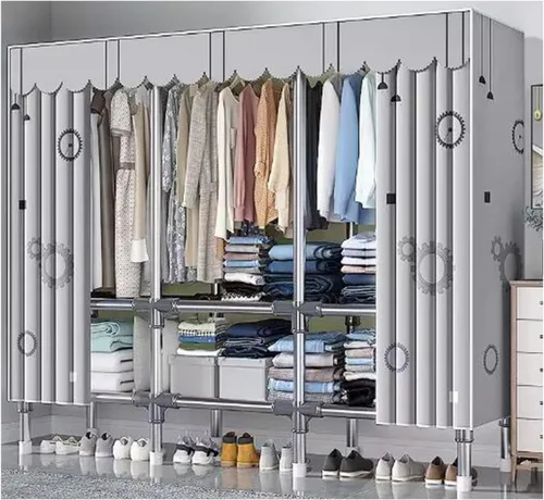 Vista 22 de large closets Assemble Wardrobe Closet Rugged Metal Frame Wardrobe Rack with Thick Cloth Cover Armoire Wardrobe Closet with Hanging Rods Space-saving