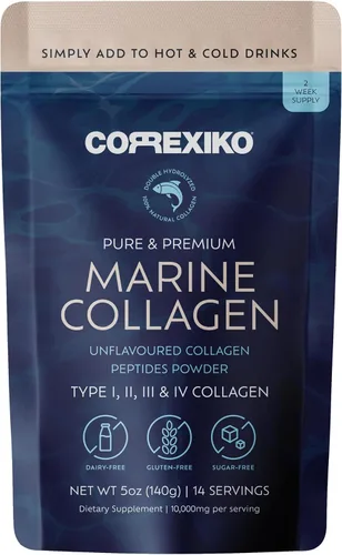 Vista 2 de CORREXIKO Suplemento en polvo de colágeno marino sin sabor – 10,000 mg de péptidos de colágeno doblemente hidrolizados por porción – formulado