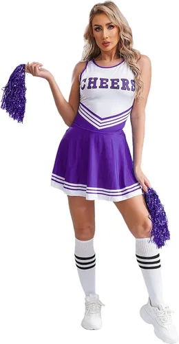 Vista 2 de JanJean Disfraz de líder de animadora para mujer, uniforme de animadora, uniforme musical de colegialas, vestido de lujo