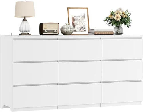 Vista 17 de Cómoda negra de 6 cajones para dormitorio, cómoda de cajones profundos moderna con diseño sin tirador, cómoda de almacenamiento con cajones, mueble