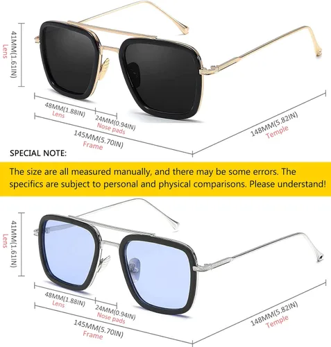 Vista 5 de SHEEN KELLY Trendy Square Pilot Sunglasses Men Women Vintage Rectangular Metal Frame Shades Eye Glasses Tony Stark