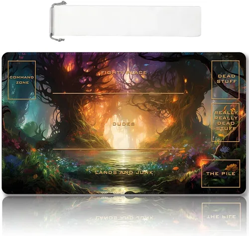 Vista 35 de DAUXID Tapete de Juego MTG Cosido Premium con Zonas y Respaldo de Goma Antideslizante, Tapete de Juego TCG para MTG y Otros Juegos de Cartas, Diseño