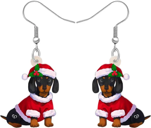 Vista 10 de Newei - Pendientes colgantes de Navidad con diseño de perro, joyería para regalos para mujeres y niñas Chihuahua E