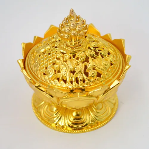 Vista 2 de Buddha Lotus Flower Zinc Aleación Metal Incienso Quemador Incienso Titular Incienso Incienso para palo/Cono/Pequeña Bobina Incienso