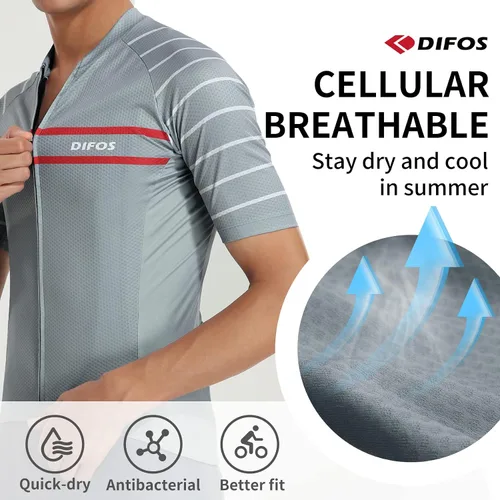 Vista 4 de DIFOS Men's Cycling Jerseys Short Sleeve MTB Mountain Bike Jersey Honeycomb Breathable Mesh with 3 Pockets