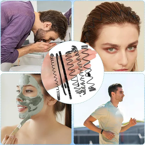 Vista 5 de 6 unidades de diademas de metal, muelle ondulado, unisex, color negro, antideslizante, para peinado liso, diadema deportiva para mujeres y hombres