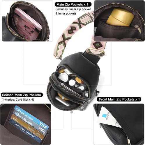Vista 3 de Bolsos cruzados CLUCI para mujer y hombre, bolso bandolera de cuero, mochila de cuerpo cruzado para mujer, regalos para mujeres, cumpleaños, único