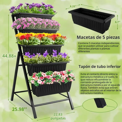 Vista 2 de Homdox Cama de jardín vertical de 3.74 pies, maceta elevada vertical de 5 niveles, 23 x 26 x 45 pulgadas, cama elevada para jardín al aire libre