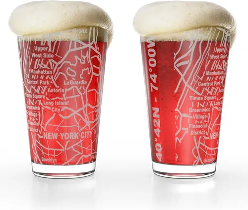 Vista 9 de Greenline Goods Boston, MA Map - Vasos de cerveza (juego de 2), 16 onzas - Diseño de envoltura grabada