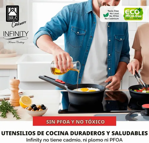 Vista 7 de BRA COOKWARE Infinity - Cacerola antiadherente con tapa de vidrio, olla de 6.3 pulgadas y 1.2 cuartos de galón de profundidad, olla de sopa sin