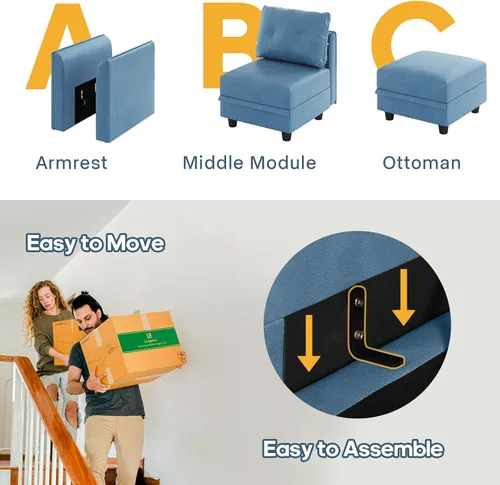 Vista 8 de LLappuil Sofá modular modular, sofá convertible en forma de L con almacenamiento, tela de piel sintética impermeable para sala de estar, 86.2