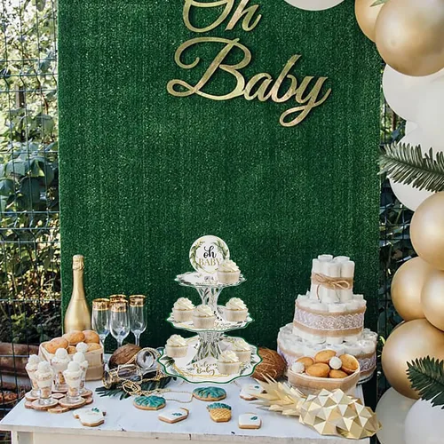 Vista 4 de Oh Baby - Soporte para cupcakes para baby shower, color verde salvia, para niños y niñas, baby shower, bienvenida, revelación de género, suministros