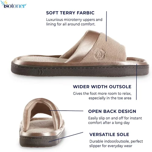 Vista 2 de isotoner Pantuflas de microterry suaves para mujer, con ribete satinado y plantilla cómoda