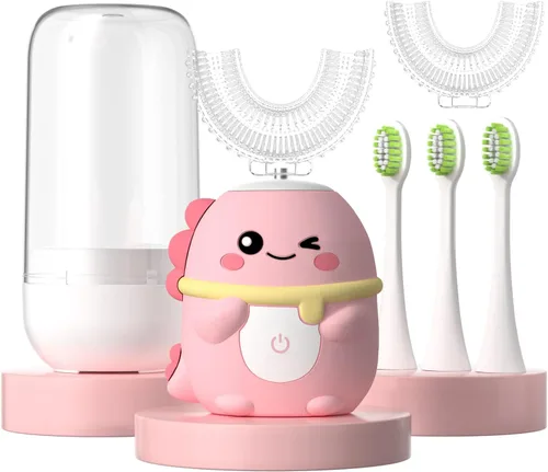 Vista 11 de Cepillos de dientes eléctricos para niños, en forma de U, cepillo de dientes automático sónico con 4 cabezales de cepillo, seis modos de limpieza
