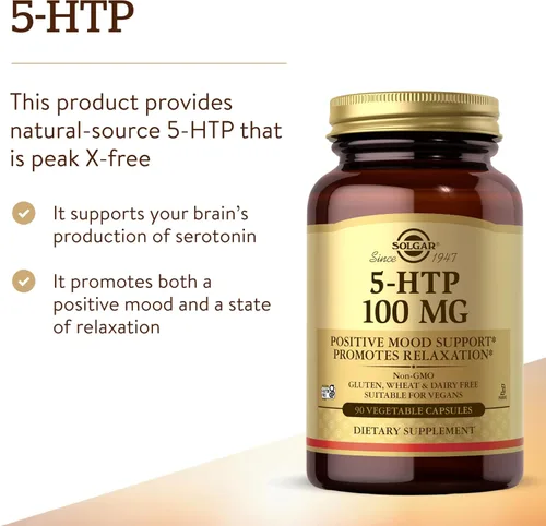 Vista 3 de Solgar 5-HTP 100 mg, 90 cápsulas vegetales - Promueve la relajación - Apoyo positivo al estado de ánimo y estrés - Sin OMG, vegano, sin gluten, sin