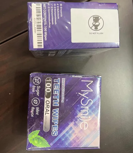 Vista 8 de MySmile 100 piezas de toallitas de dientes, cepillo de dedos de limpieza profunda, cepillo oral para limpieza de dientes, sabor a menta