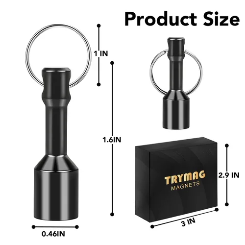 Vista 2 de TRYMAG N52 - Imanes de Llavero para Probar Latón, Paquete de 2 Llaveros de Bolsillo de Neodimio Negro para Bolso con Fuerte Magnético de Tierras