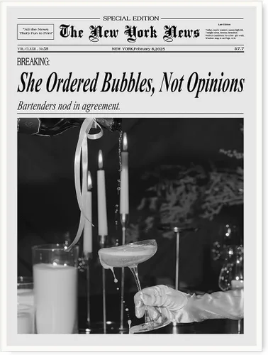 Vista 21 de Póster de periódico Champagne and Headlines, impresión retro para decoración de carrito de bar, dormitorio universitario feminista, arte de pared