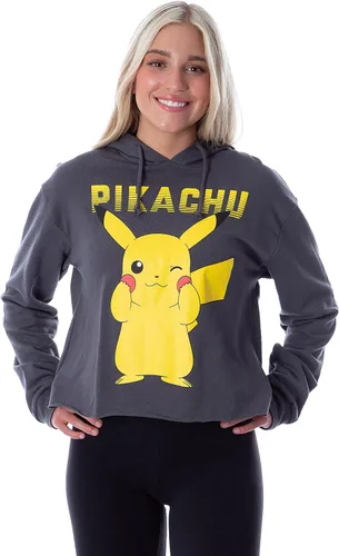 Vista 2 de Mad Engine Pokemon Pikachu Blushing Red Cheeks - Sudadera con capucha para mujer, Carbón vegetal