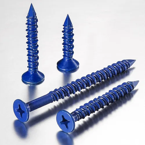 Vista 3 de Wensilon 49 piezas) Kit de ancla de tornillo para hormigón de 1/4" con cabeza plana azul para anclar a mampostería, bloque o ladrillo estuco