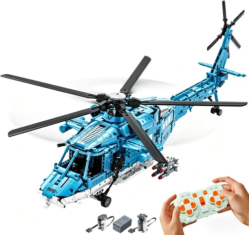 Vista 10 de Juego de bloques de construcción de helicópteros militares 1521PCS para Azul