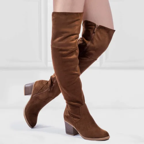 Vista 5 de katliu Women's Knee High Boots Suede Chunky Heel Side Zipper Fashion Boots Stretch Winter Long Boot