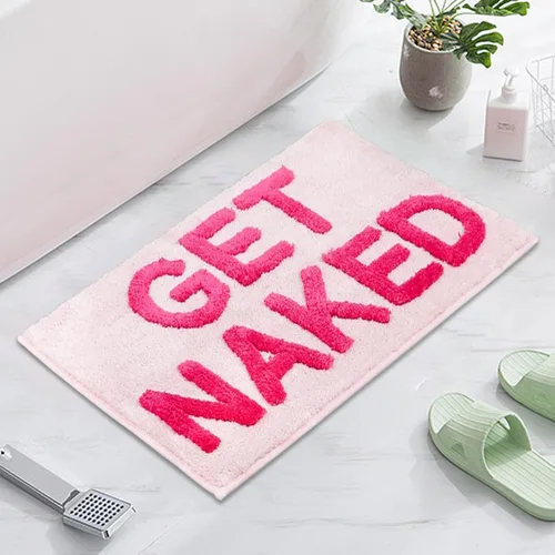 Vista 7 de Alfombra de baño divertida con texto en inglés «Get Naked», suave, antideslizante, bonita, divertida decoración de baño para dormitorio