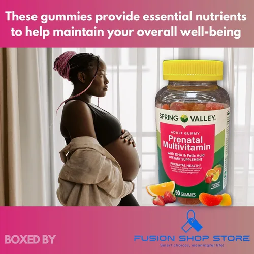 Vista 3 de Gomitas prenatales para mujer, suplemento multivitamínico DHA y ácido fólico, 90 unidades (paquete de 1), en caja por Fusion Shop Store
