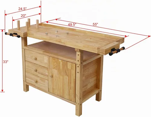 Vista 7 de Banco de trabajo de madera de 50 pulgadas – Banco de trabajo de madera duradero para garaje, taller y hogar