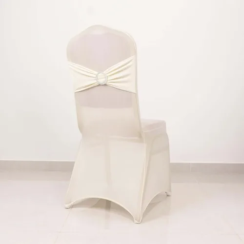 Vista 36 de Efavormart - Funda para silla de banquete de elastano beige con banda de hebilla de diamantes de imitación plateados, funda elástica para silla
