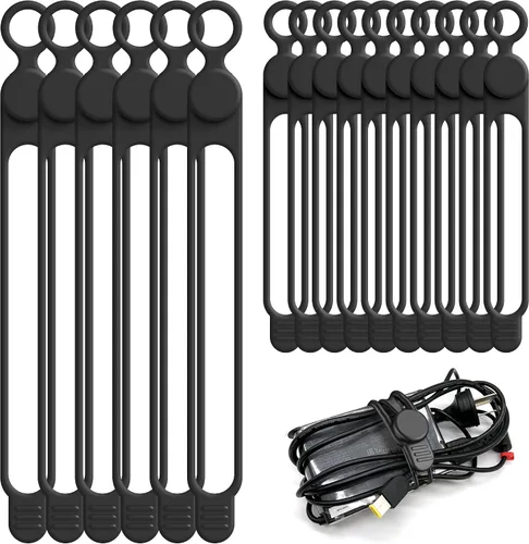 Vista 20 de Bridas de silicona para cables, organizador de cables (16 negro (16pcs-Black)