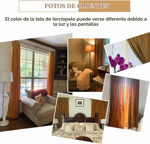 Vista 6 de Beauoop - Cortinas de terciopelo marrón para dormitorio, sala de estar, 52 x 96 pulgadas, 2 paneles Marrón dorado