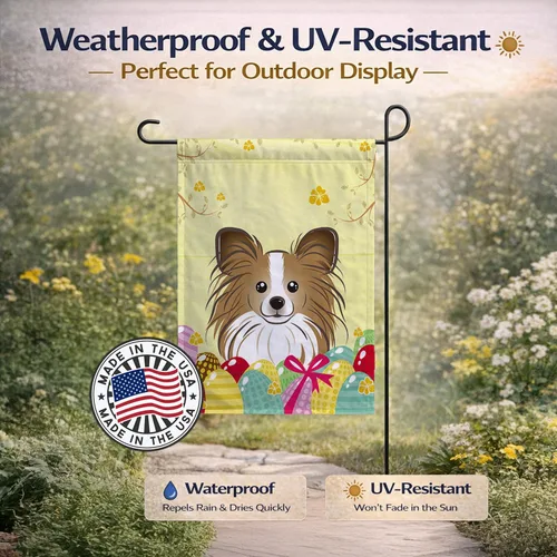 Vista 399 de Caroline's Treasures BB1923GF Bandera decorativa para jardín con diseño de Border Collie, para caza de huevos de Pascua, para jardín, jardín, patio