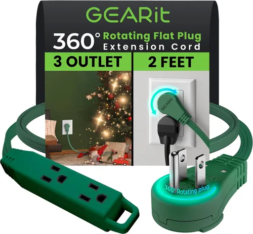 Vista 46 de GEARit Cable de extensión de enchufe plano giratorio de 360° de 3 pies, cable de alimentación de perfil bajo de 3 salidas, ahorro de espacio