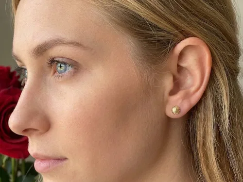 Vista 2 de PierreLorren - Aretes de oro amarillo macizo de 18 quilates, hechos a mano
