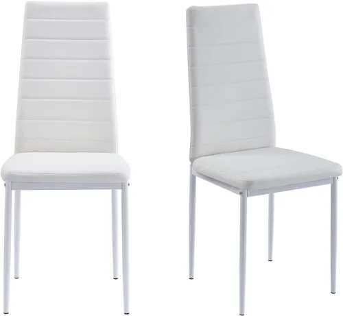 Vista 10 de Juego de sillas de comedor para cocina, sillas modernas de metal con asiento acolchado de piel sintética, respaldo alto y sillas de patas cromadas