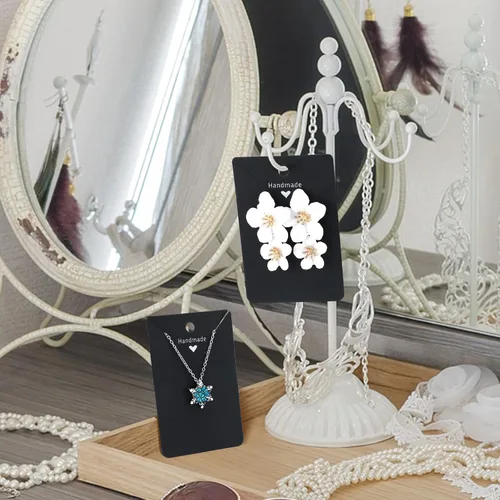 Vista 6 de joycraft 100 tarjetas negras para aretes, collares, tarjetas de exhibición de aretes de papel, tarjetas de joyería personalizadas para vender
