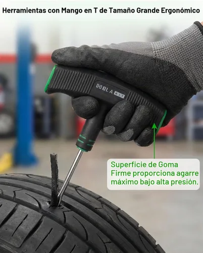 Vista 3 de Kit de reparación de neumáticos de 20 piezas – El kit de enchufe de neumático plano incluye herramientas ergonómicas de mango en T con agarre