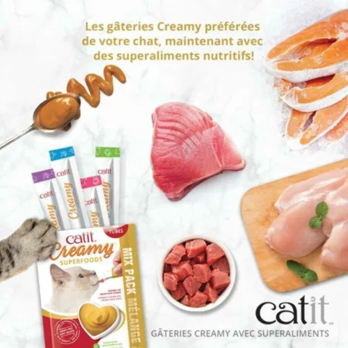 Vista 3 de Catit Creamy Superfood Lickable Cat Treat - Golosina hidratante y saludable para gatos de todas las edades, surtido, paquete de 8