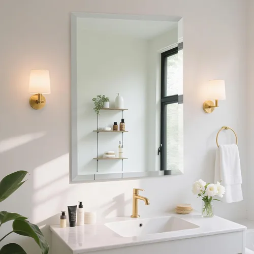 Vista 9 de Espejo de pared sin marco de 22 x 30 pulgadas con borde biselado de 1 pulgada, espejo rectangular sin marco para baño, tocador, sala de estar