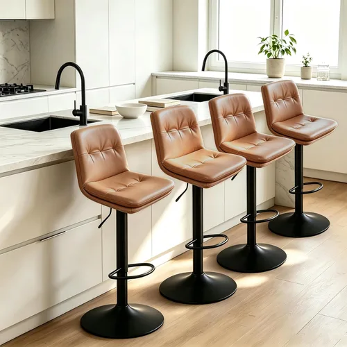 Vista 11 de Bar Stools Set of 2 Swivel Adjustable Bar Chairs Counter Height 360° Swivel Leather Bar Chairs with Padded Seat, Backrest & Footrest for Kitchen